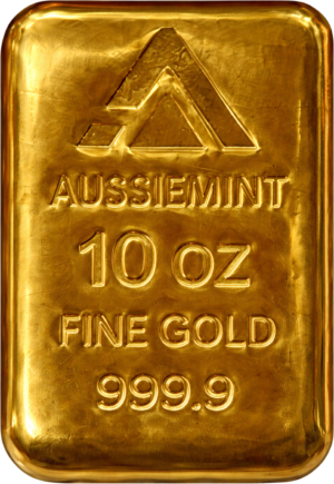 10 oz Aussiemint Gold Cast Bar 9999 Gold